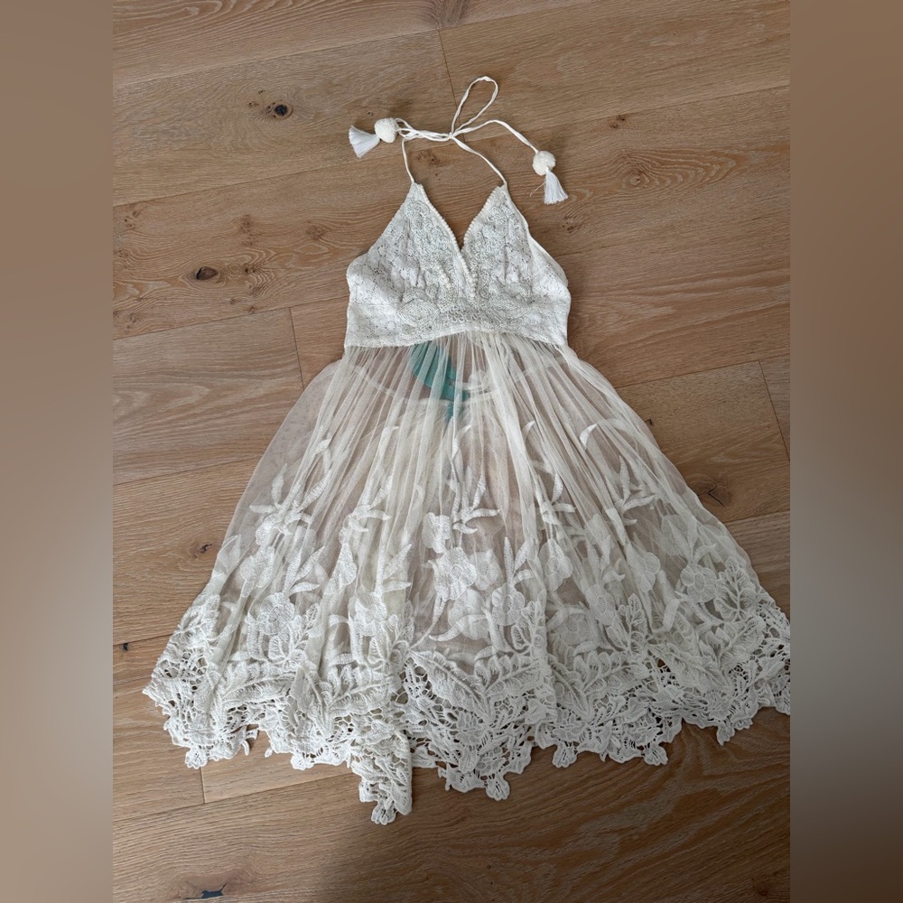 Antica Sartoria White Lace/beaded Halter top/dress/ coverup